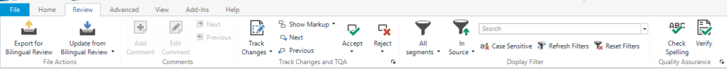 Review tab in Trados Studio